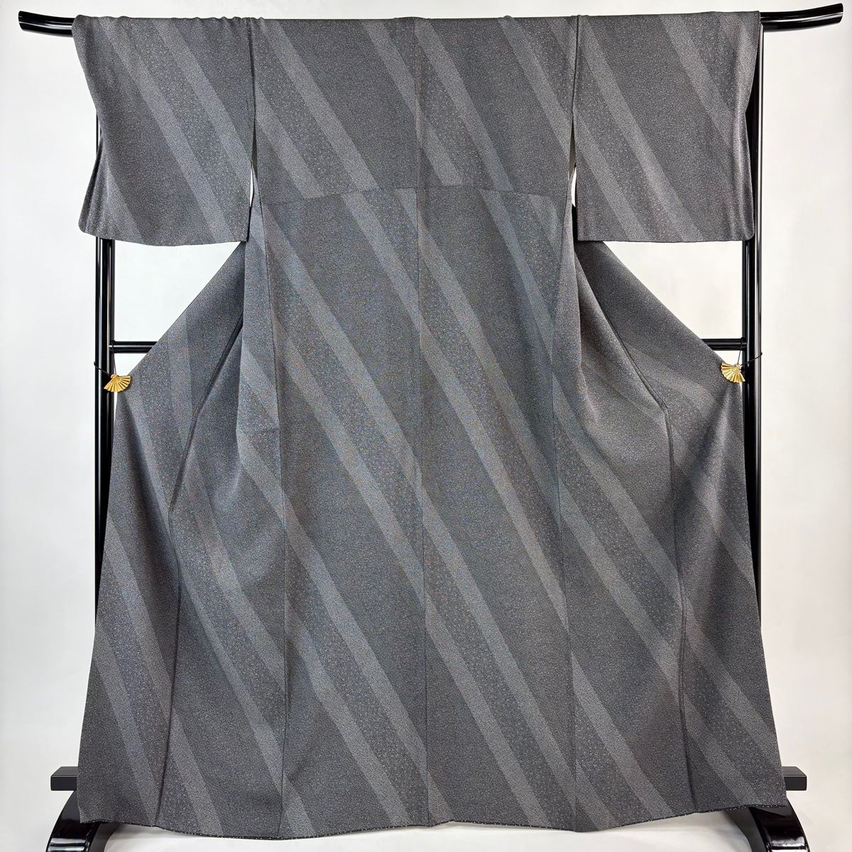 江戸小紋 身丈165 cm 裄丈69.5 L 袷 斜縞模様 大小霰 黒灰 正絹 秀品