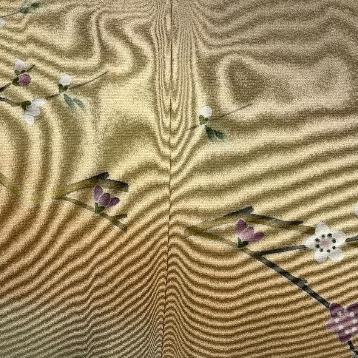 訪問着 身丈169cm 裄丈69cm L 袷 落款 牡丹 枝花 ぼかし 薄茶色 正絹