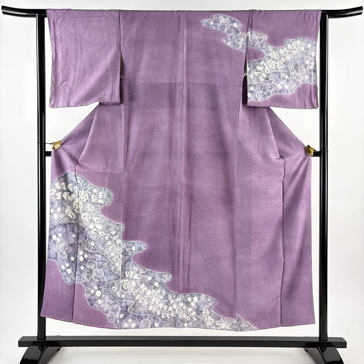 美品　袷　正絹　正統派　辻ヶ花　訪問着　絞り　着物　　着丈163 裄65現代 訪問着 身丈151.5cm 裄丈63cm S 袷 辻が花 絞り 紫 正絹 秀品 【中古