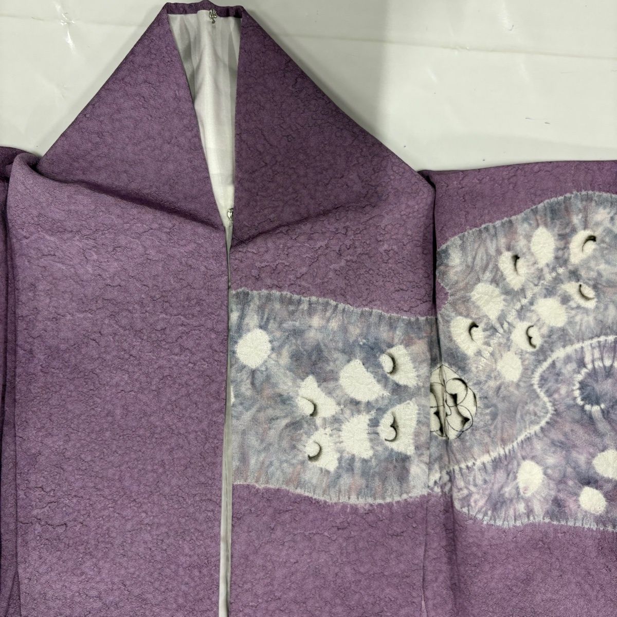 訪問着 身丈151.5cm 裄丈63cm S 袷 辻が花 絞り 紫 正絹 秀品 【中古
