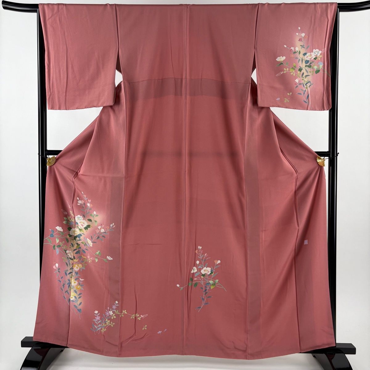 付下げ 身丈162.5cm 裄丈65cm M 袷 落款 草花 ぼかし ピンク 正絹 秀品