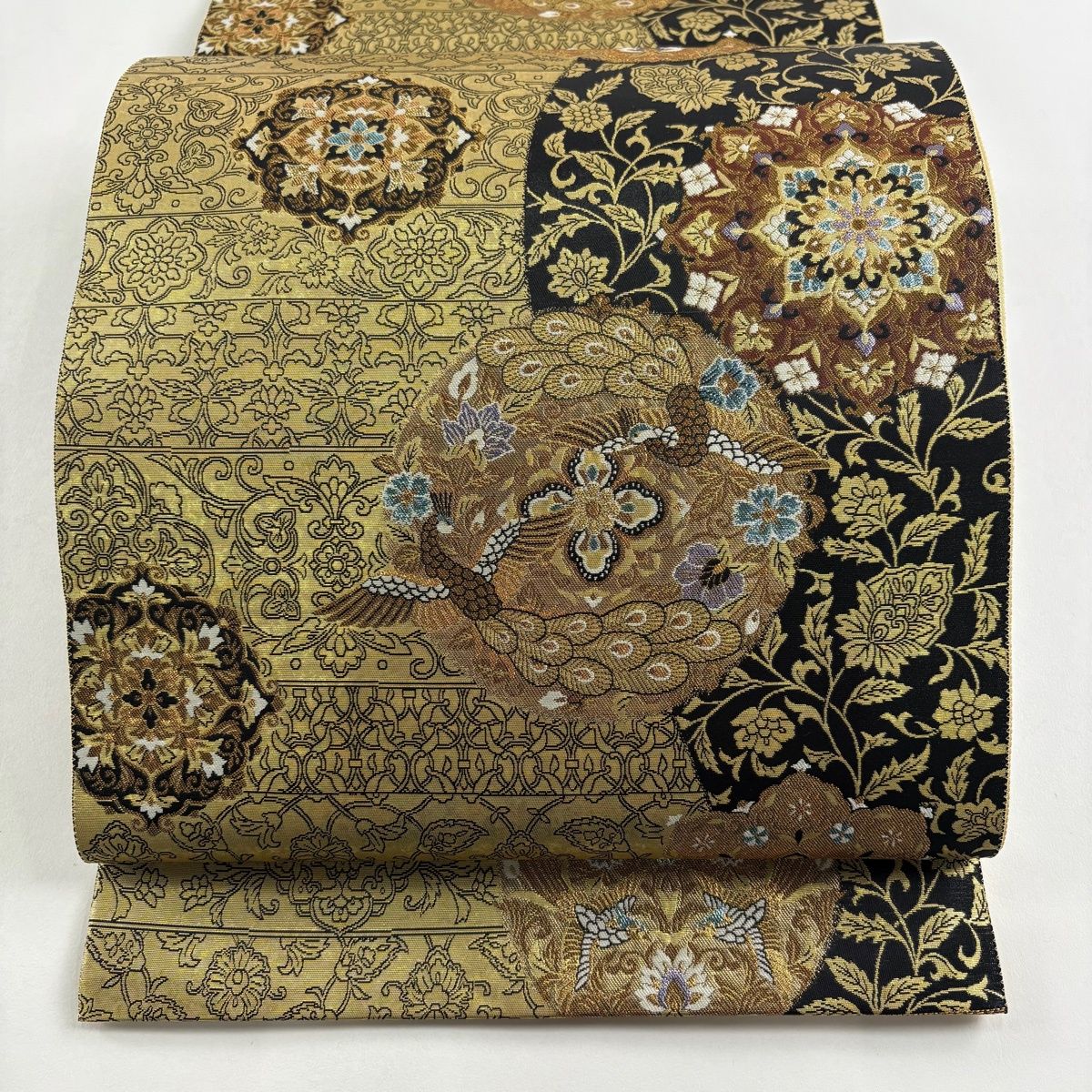 袋帯 美品 秀品 華文 尾長鳥 金糸 箔 黒 六通 正絹 袋帯 秀 袋帯 美品 秀品 華文 尾長鳥 金糸 箔 黒 六通 正絹 袋帯 秀