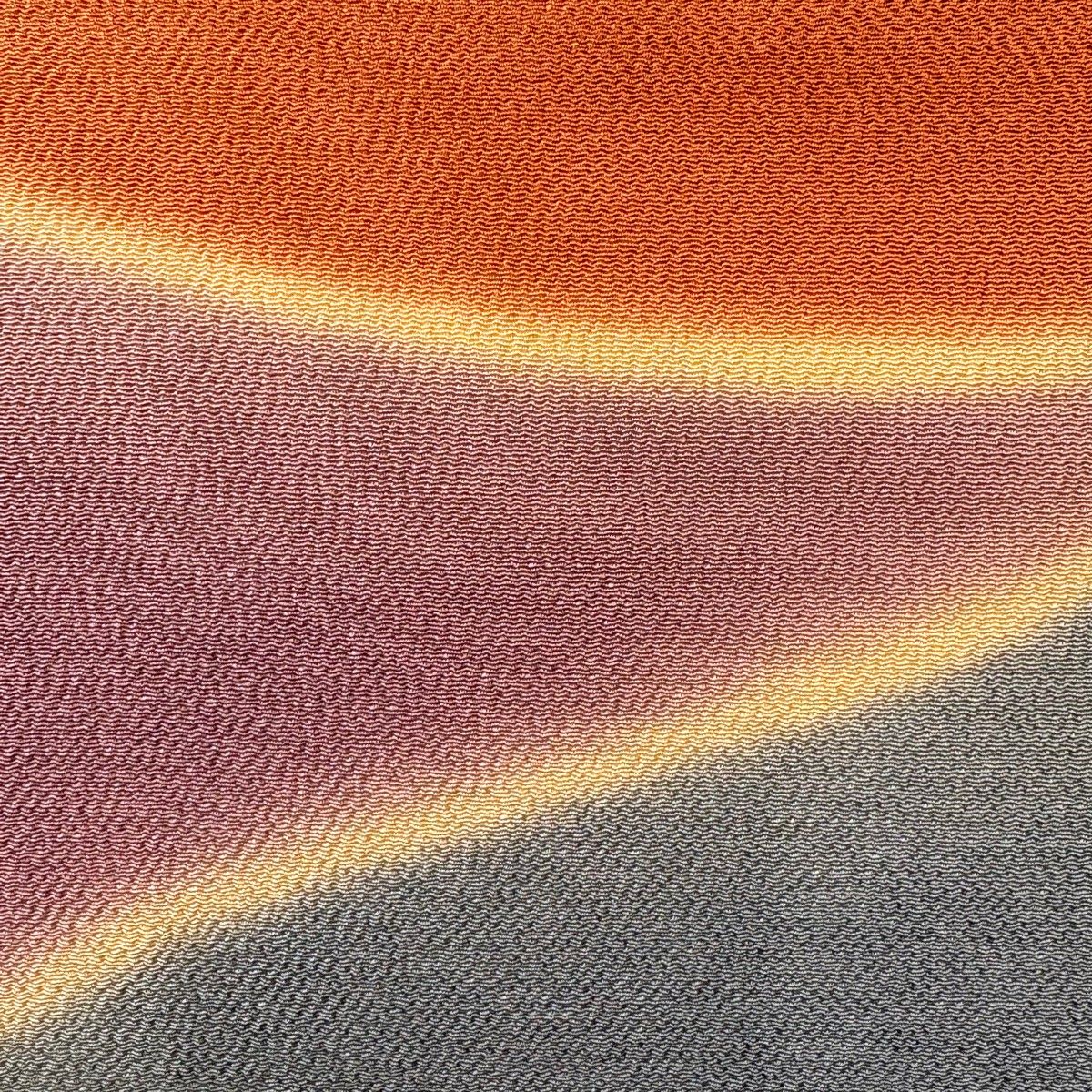 開き名古屋帯 秀品 幾何学模様 縮緬 ぼかし 灰紫 正絹