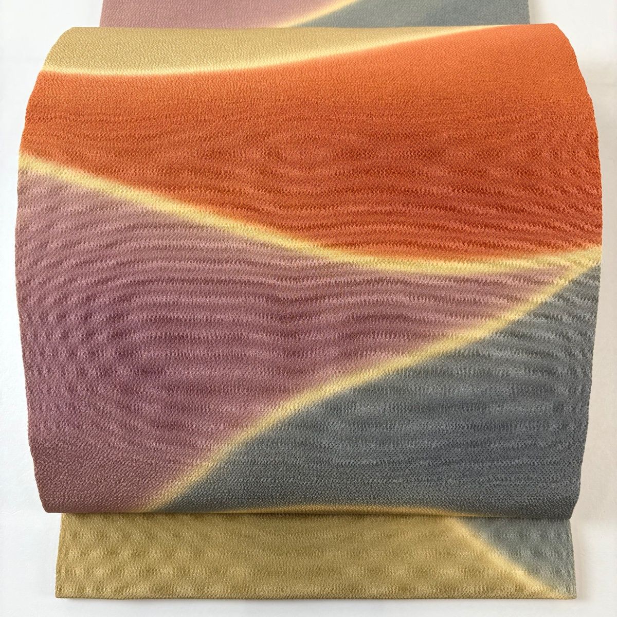 開き名古屋帯 秀品 幾何学模様 縮緬 ぼかし 灰紫 正絹 【】