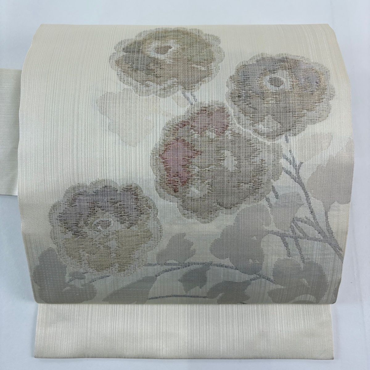 名古屋帯 秀品 草花 箔 金糸 クリーム 正絹