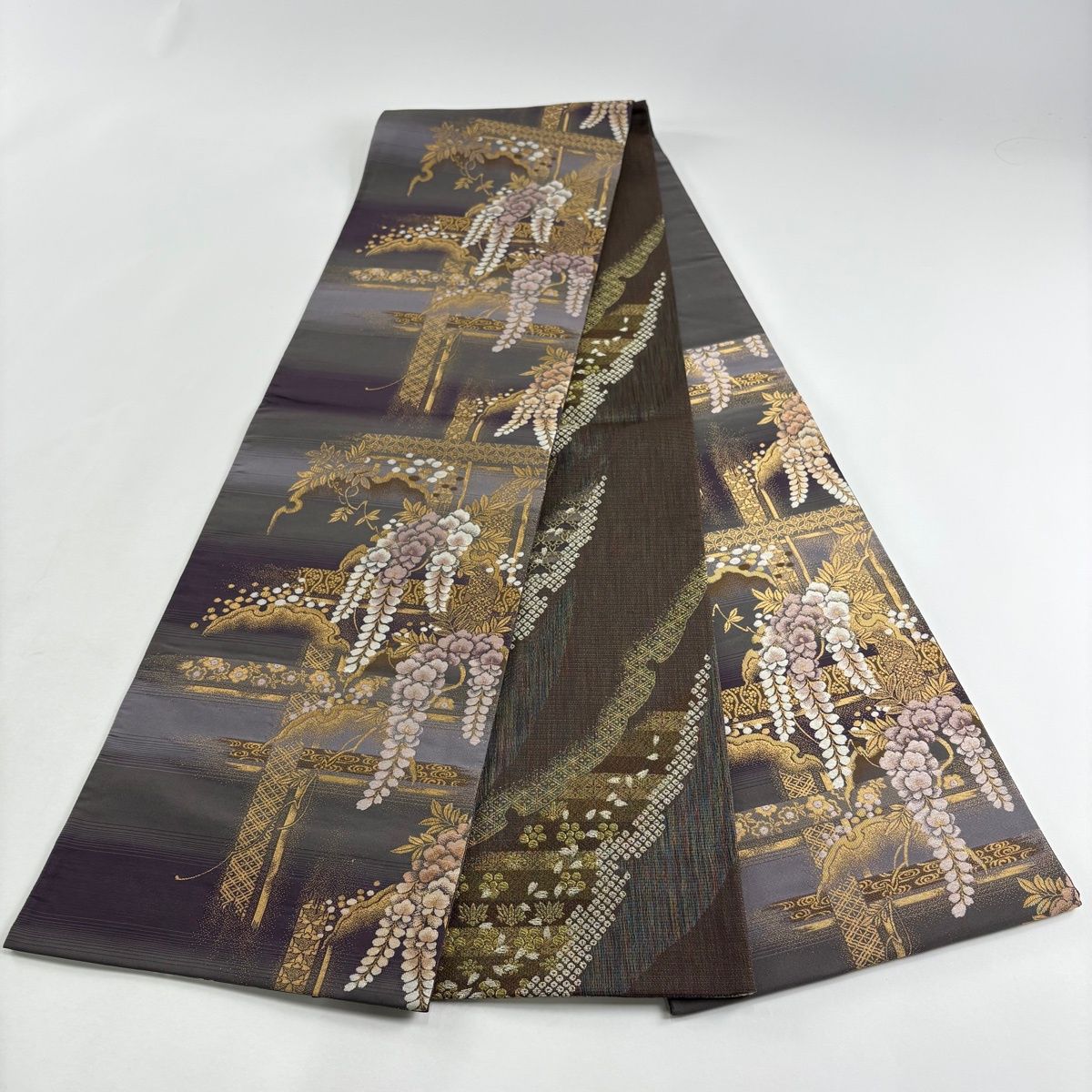 美品】 袋帯 秀品 藤 雪輪 金糸 灰紫 六通 正絹 【中古】 - メルカリ