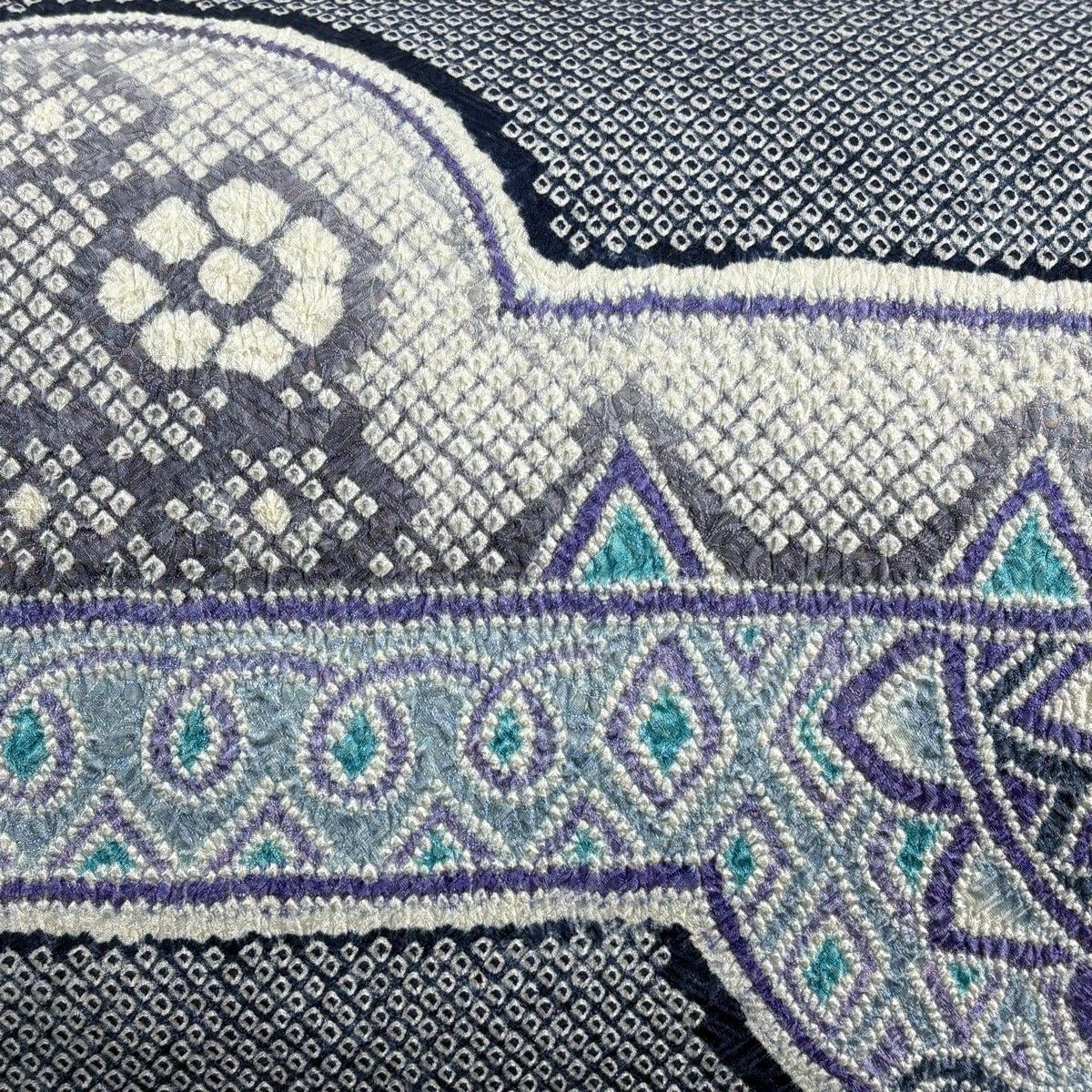 名古屋帯 幾何学模様 絞り 紺色 正絹