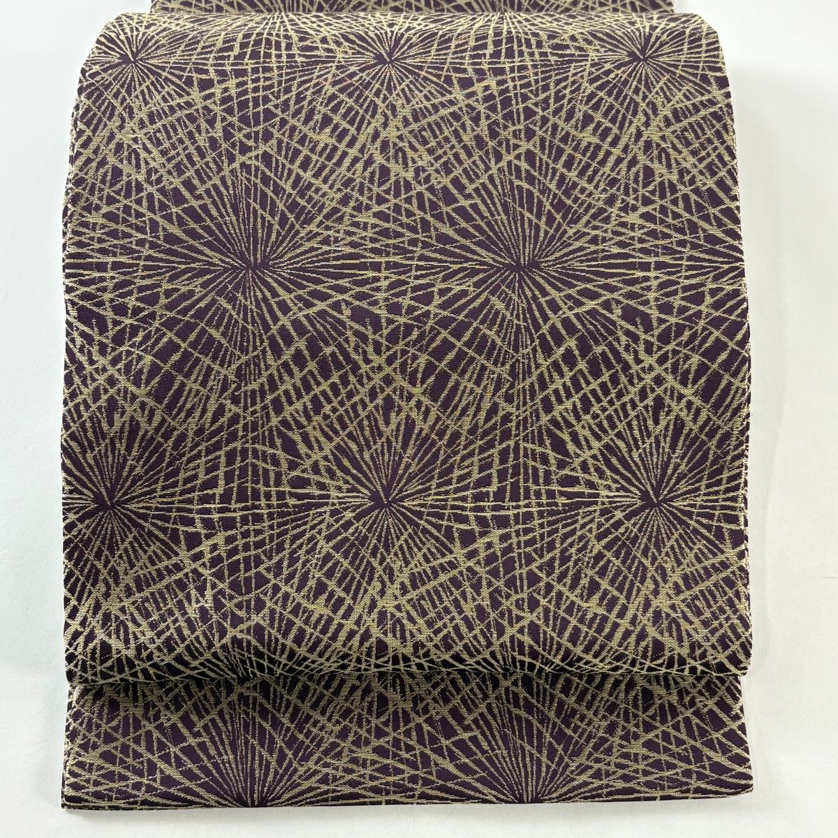 開き名古屋帯 龍村美術織物 比翼仕立て 敷松葉 濃紫 正絹