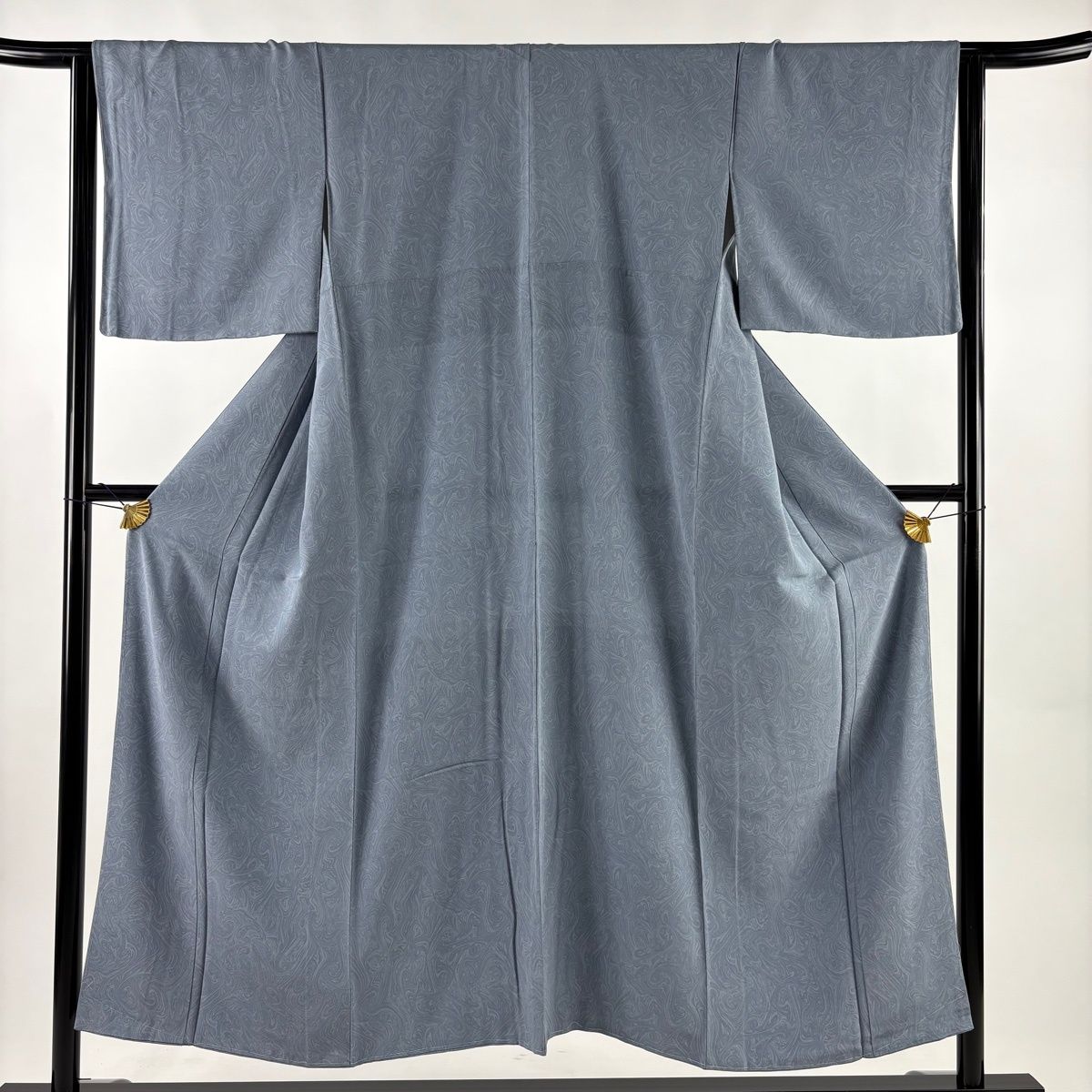 小紋 身丈151 5 cm 裄丈64 M 袷 墨流し 青灰色 正絹