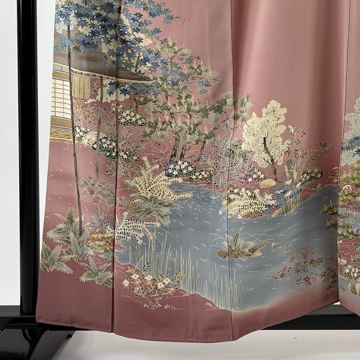 色留袖 身丈159 cm 裄丈62 S 袷 柿本市郎 落款 家屋 松 ぼかし ピンク 正絹 一つ紋