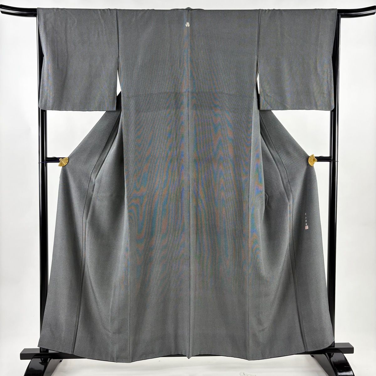 江戸小紋 身丈157 5 cm 裄丈66 M 袷 寺山存男 落款 幾何学模様 黒灰 正絹 一つ紋