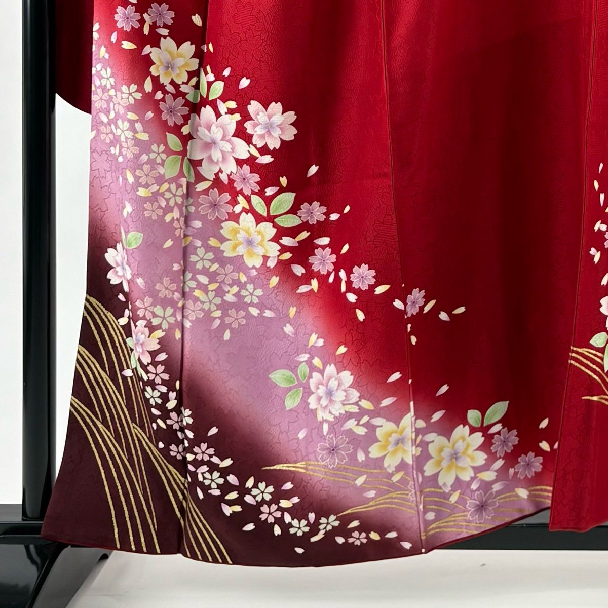 美品】 振袖 身丈158.5cm 裄丈67.5cm L 袷 鈴乃屋 花 花びら 金彩