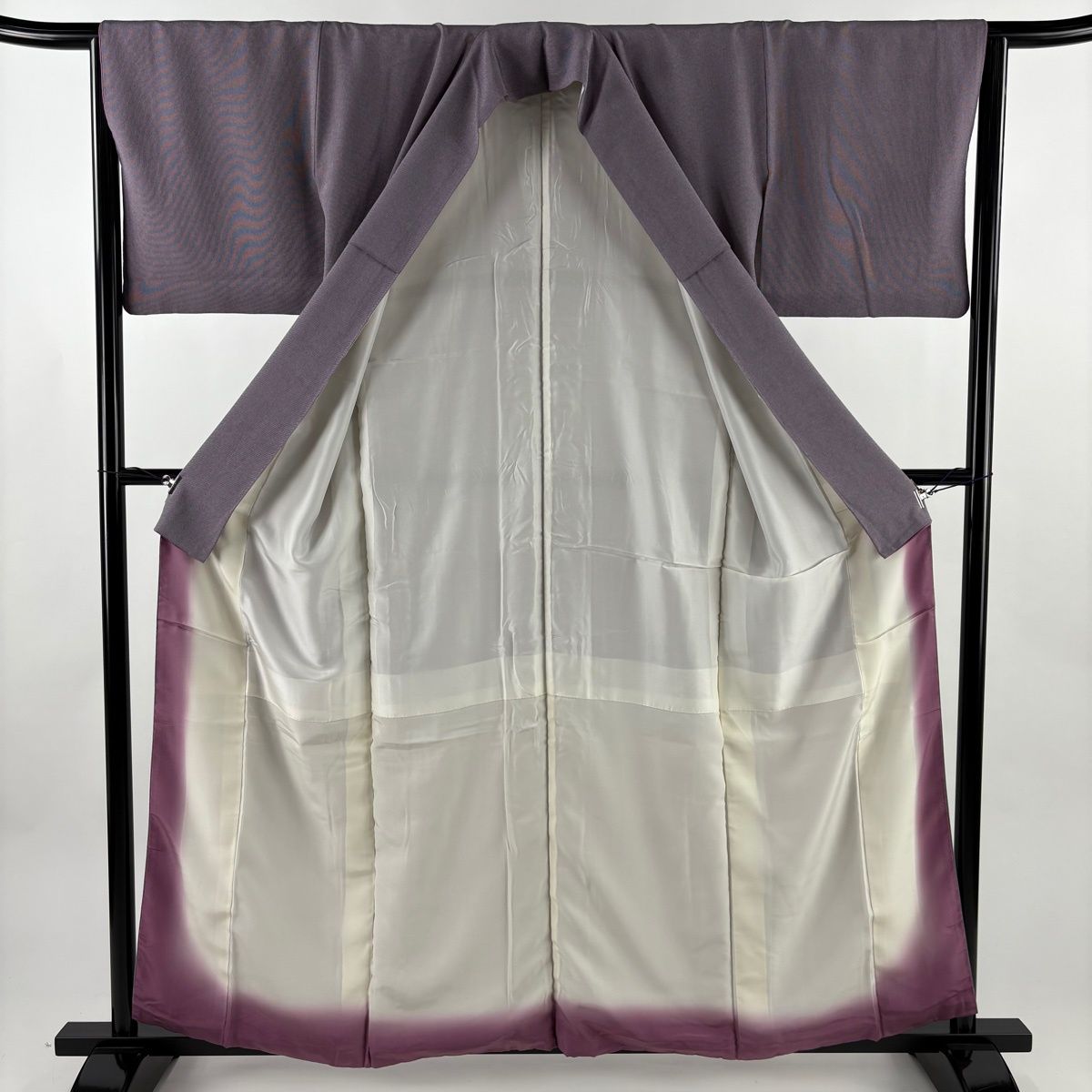  江戸小紋 身丈158 5 cm 裄丈65 M 袷 万筋 灰紫 正絹 一つ紋 小紋 着物