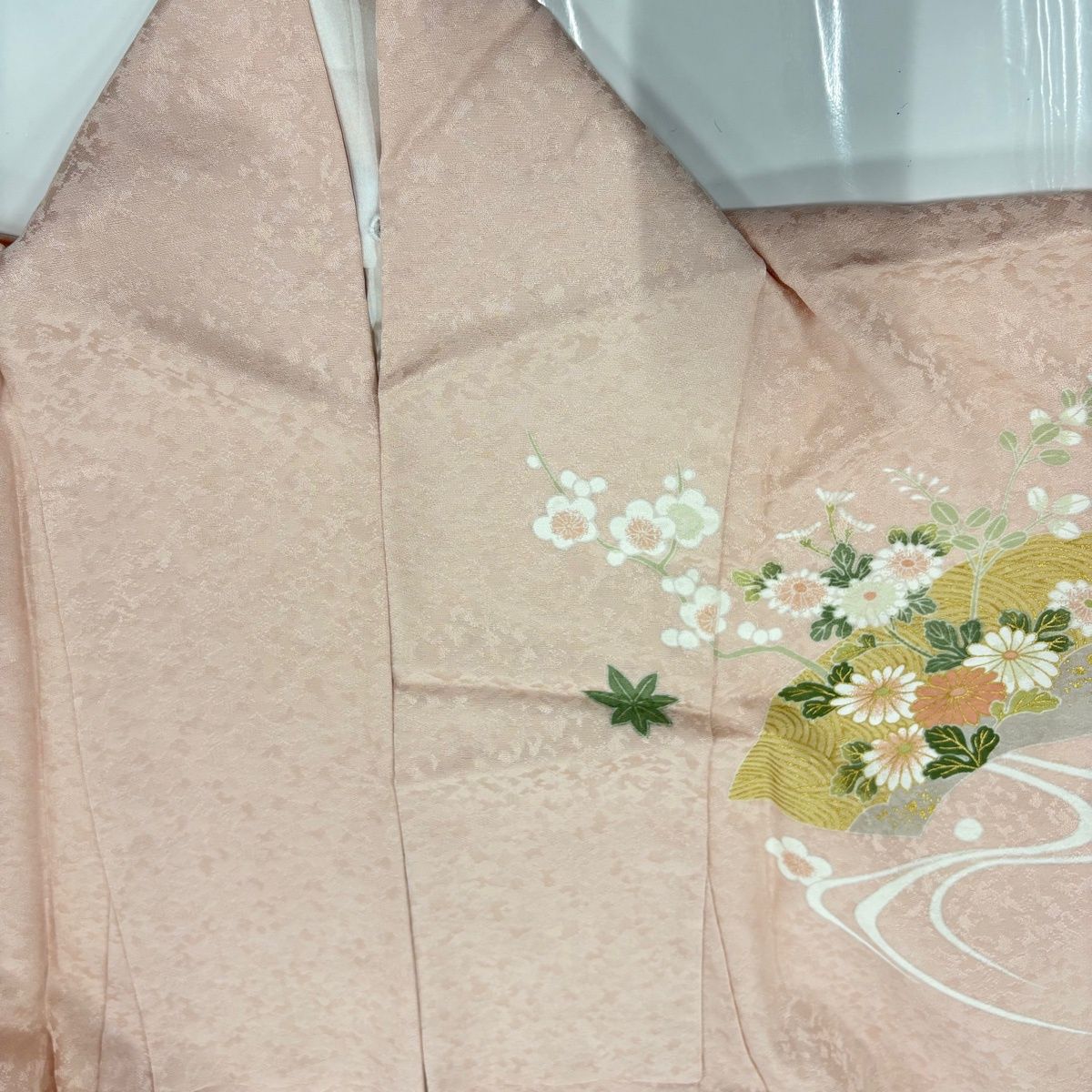 訪問着 身丈164.5cm 裄丈68cm L 袷 扇面 牡丹 金彩 染め分け 薄ピンク