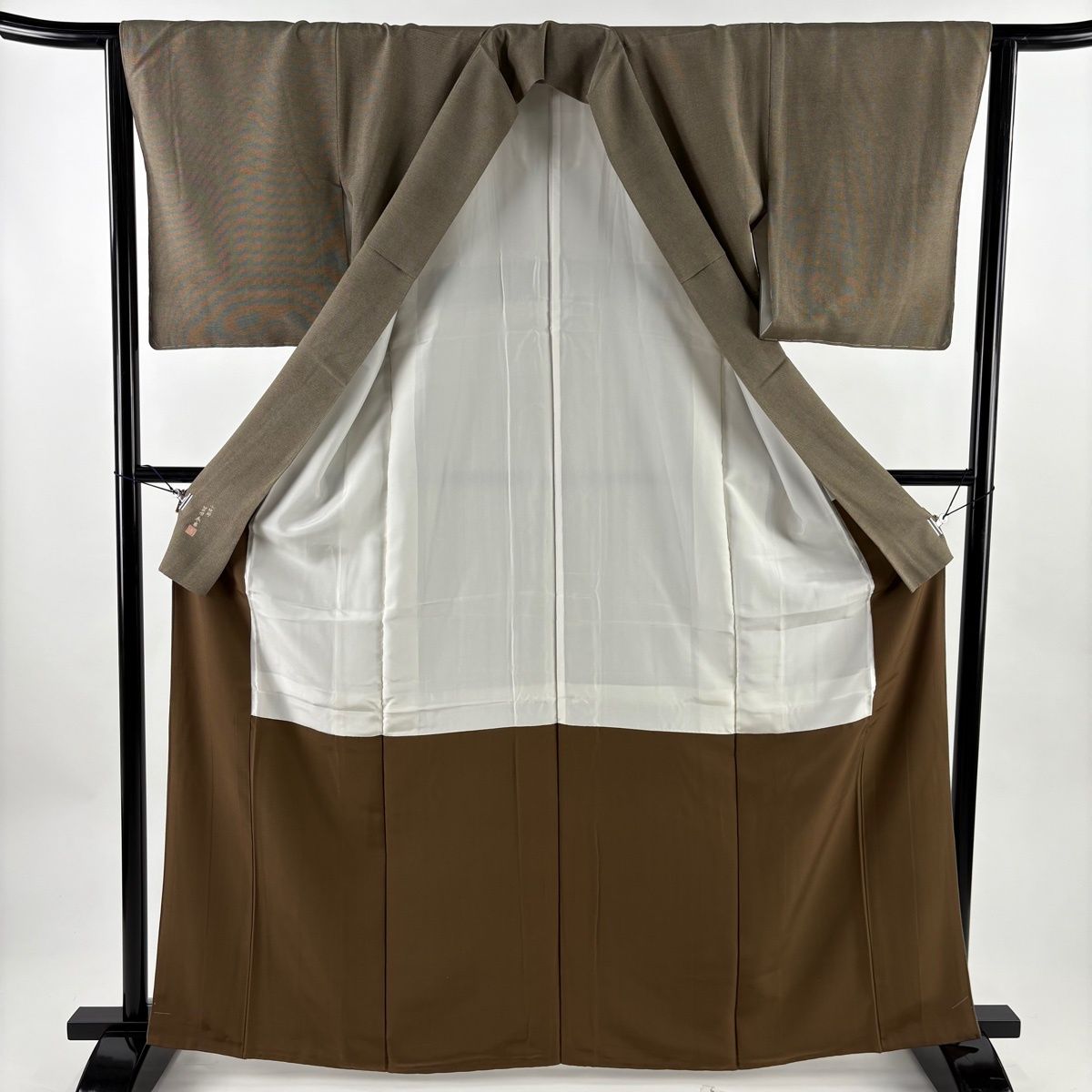  江戸小紋 身丈164 cm 裄丈63.5 S 袷 落款 角通し 茶色 正絹 一つ紋 小紋 着物