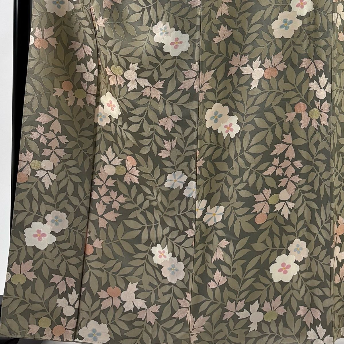 小紋 身丈164 cm 裄丈66 M 袷 草花 灰茶 正絹