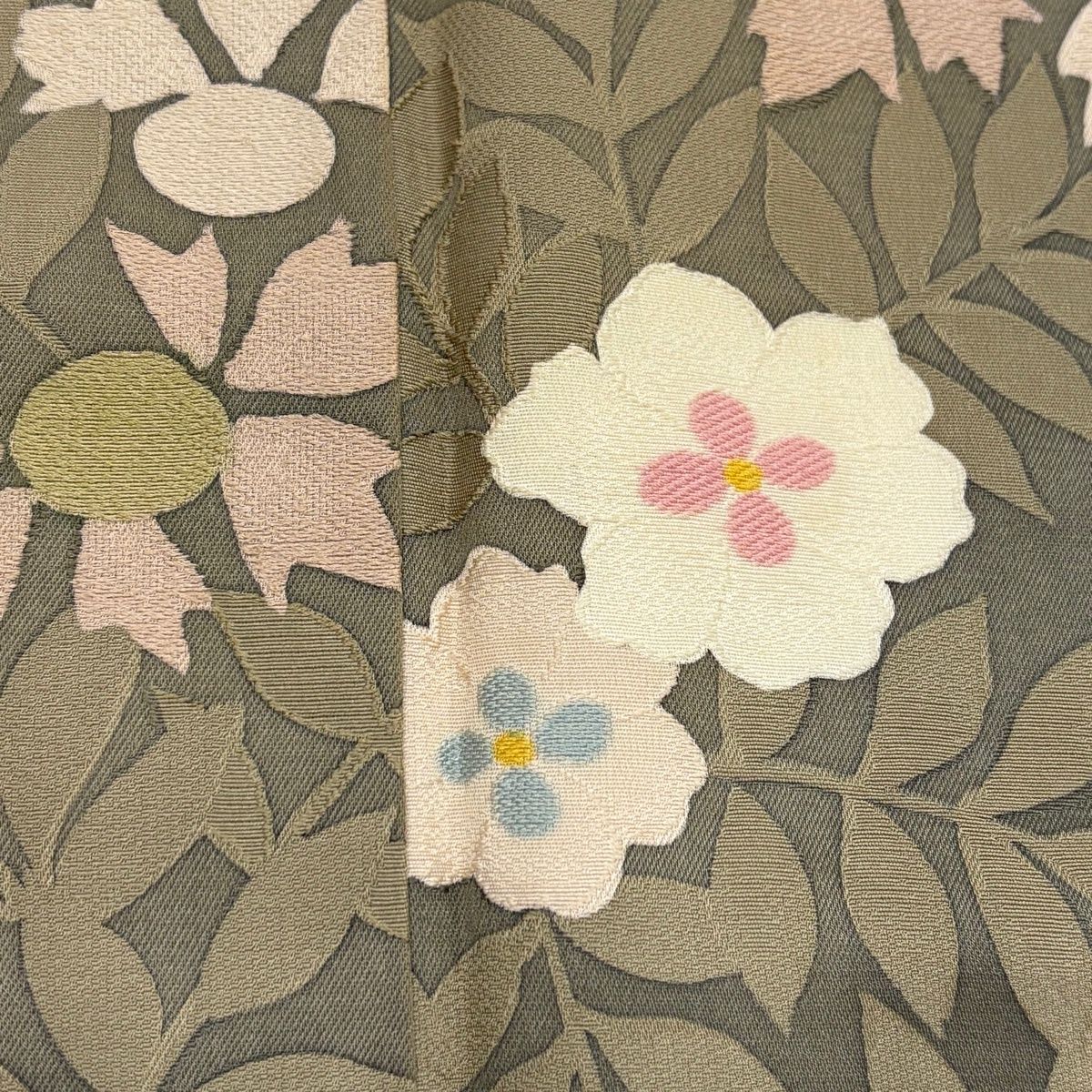  小紋 身丈164 cm 裄丈66 M 袷 草花 灰茶 正絹 小紋 着物