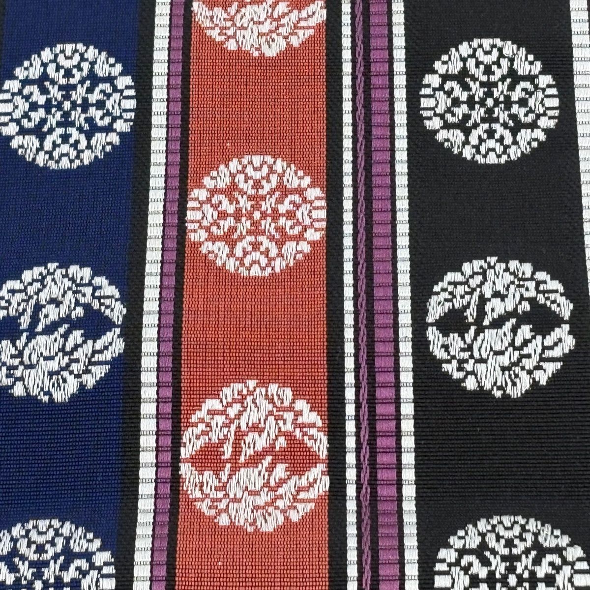 半幅帯 優品 博多織 証紙有 縞 華文 黒 正絹