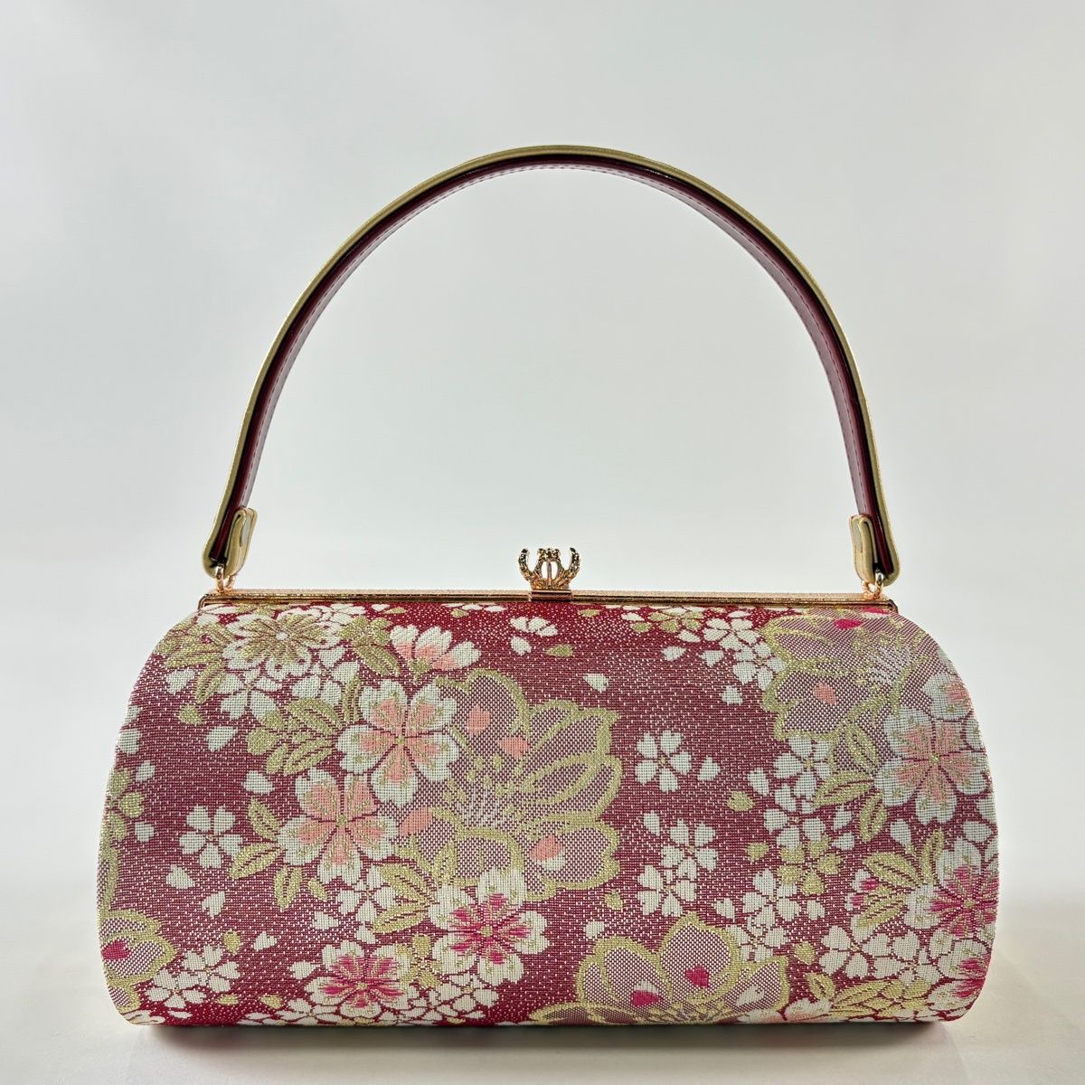 美品】 和装バッグ 優品 フォーマル 桜 花びら 金糸 箔 濃ピンク 和装