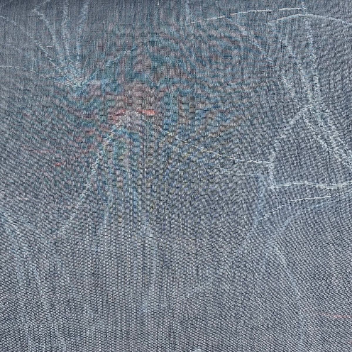 反物 夏紬 証紙有 小地谷ちぢみ 幾何学 青灰色 麻