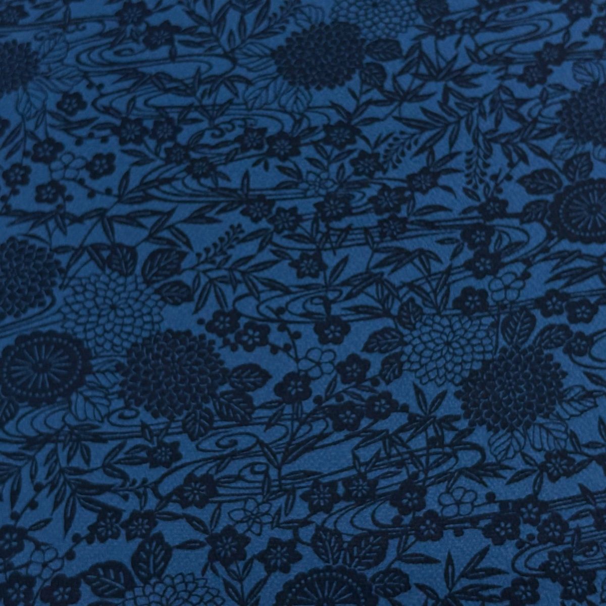 反物 小紋 藍染 草花 流水 藍色 正絹