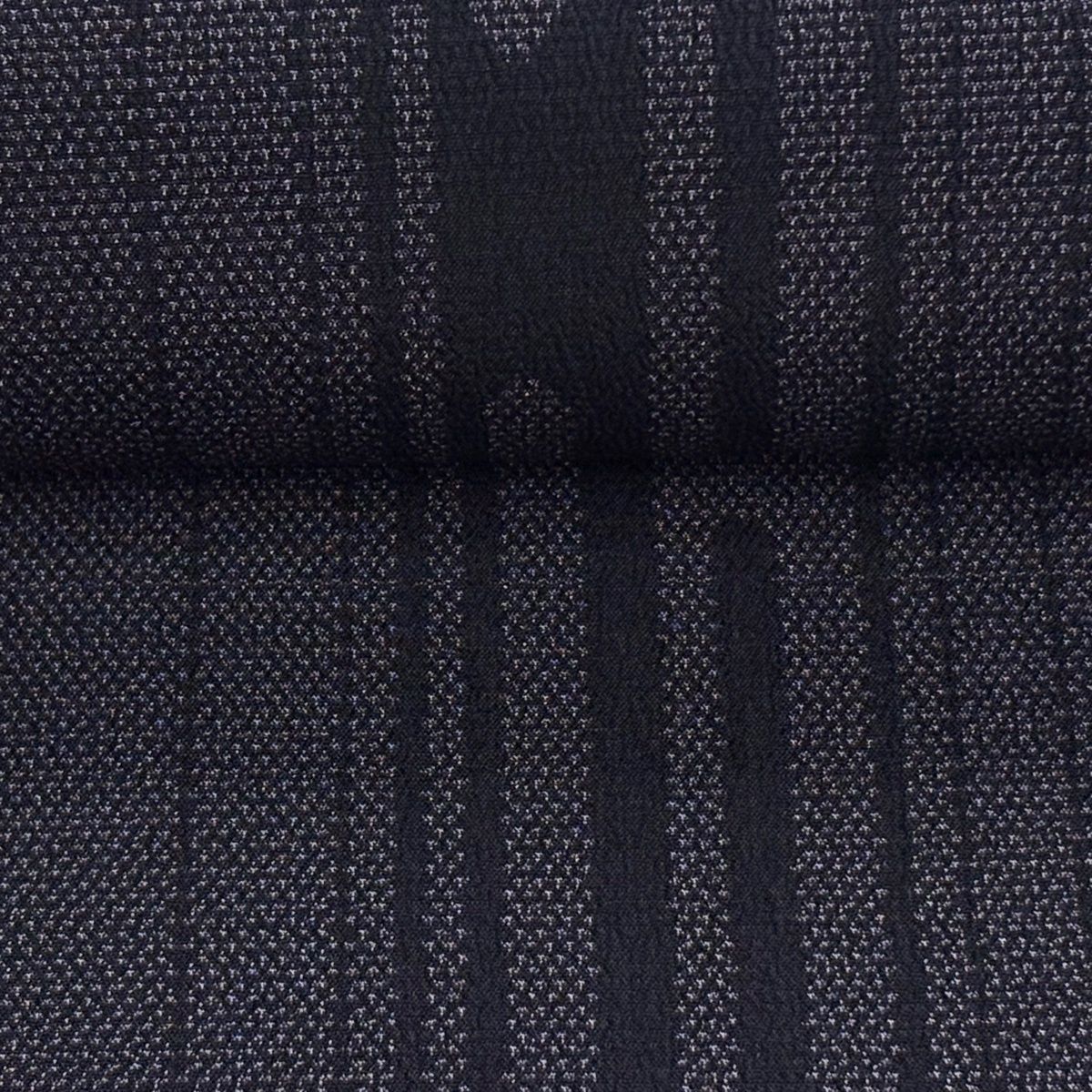  反物 お召 本塩沢 証紙 壺垂れ 縞 黒灰 正絹 その他 着物反物