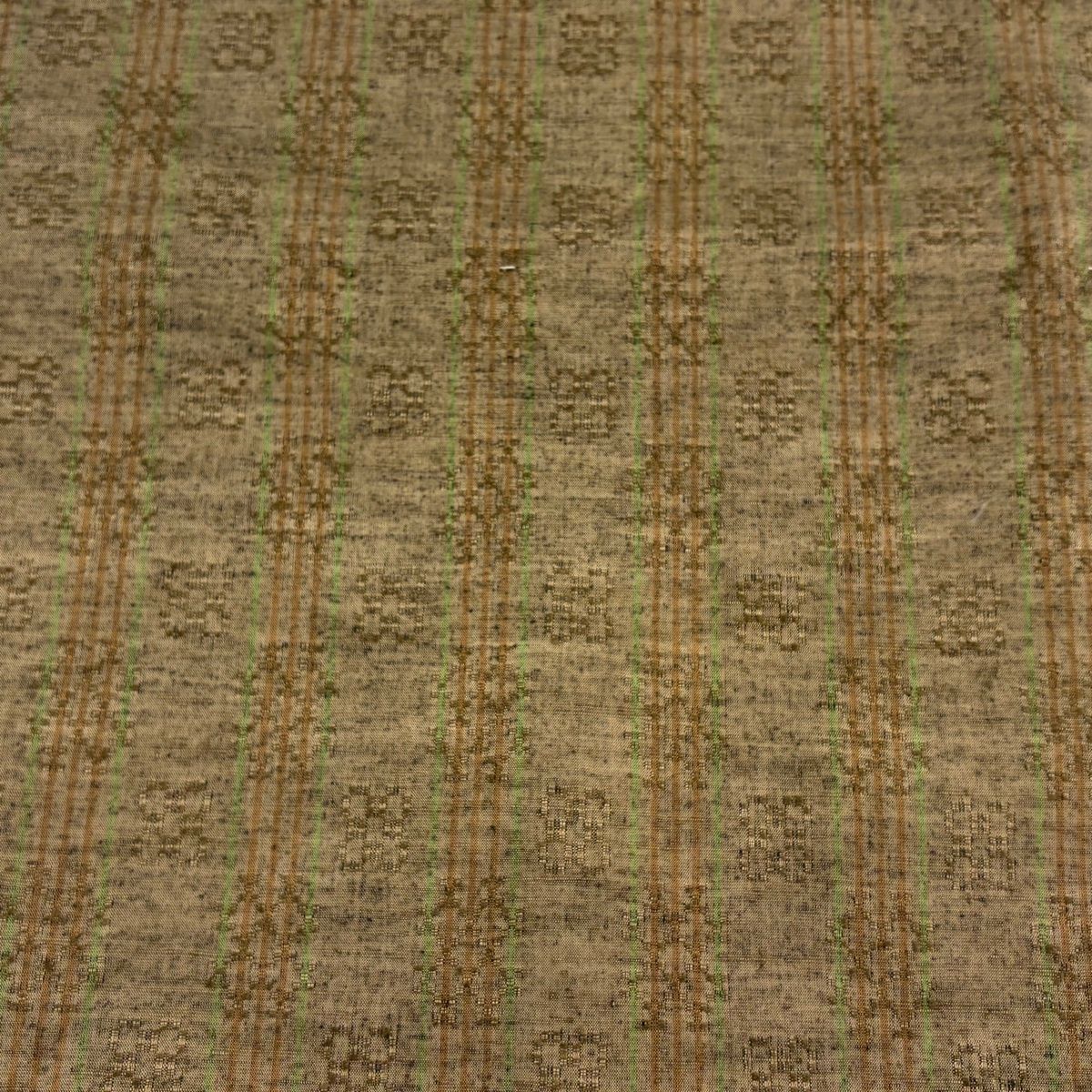 反物 紬 縞 幾何学 花織 茶色 正絹