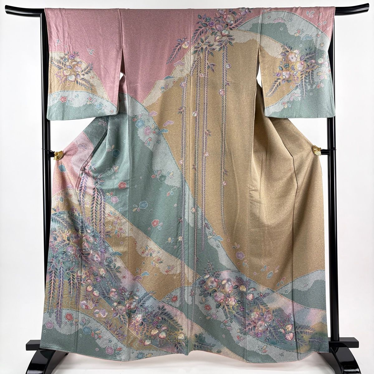 美品】 訪問着 身丈163.5cm 裄丈65cm M 袷 袋帯セット 辻が花 鴛鴦