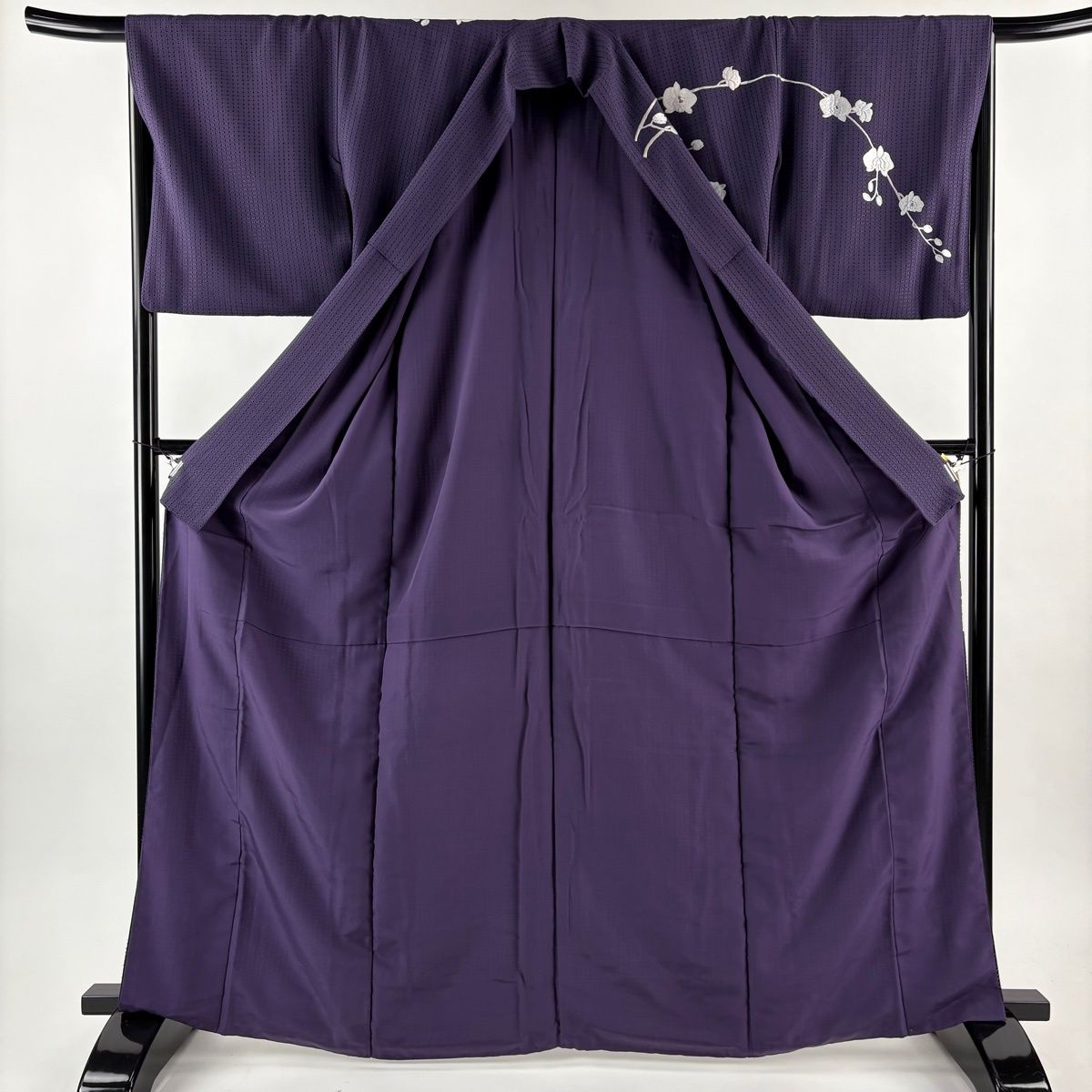 訪問着 身丈166cm 裄丈67cm M 袷 胡蝶蘭 刺繍 汕頭刺繍 紫 正絹 逸品