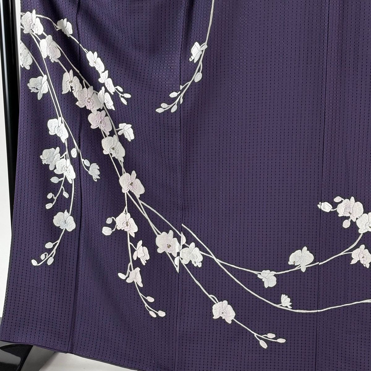 訪問着 身丈166cm 裄丈67cm M 袷 胡蝶蘭 刺繍 汕頭刺繍 紫 正絹 逸品