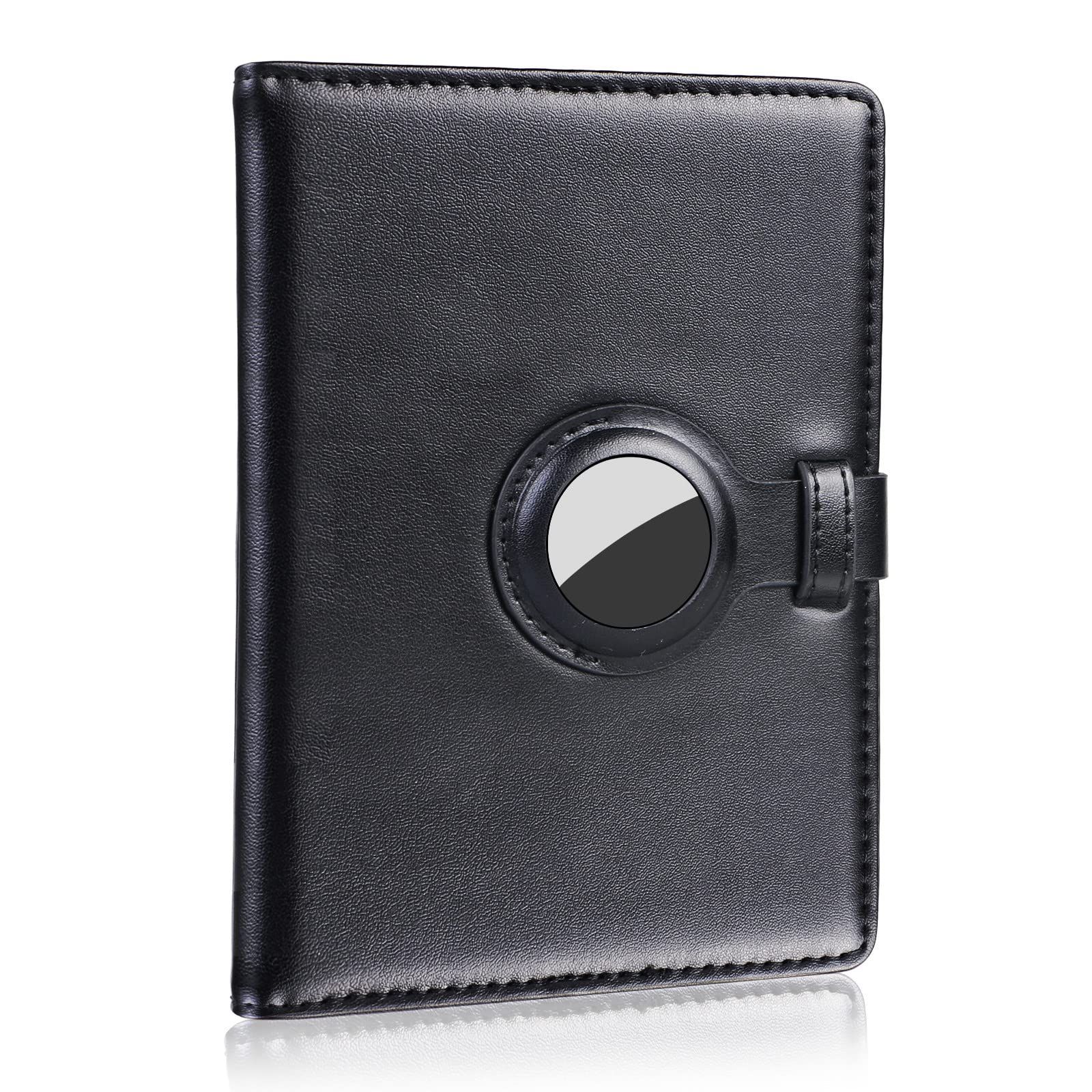 Airtag パスポートホルダーとワクチンカードホルダー エアタグ付き パスポートカバー ウォレット トラベルパスポートウォレットケース 男女兼用， ブラック， 21.5*14cm， ミニマリスト。 [ブ