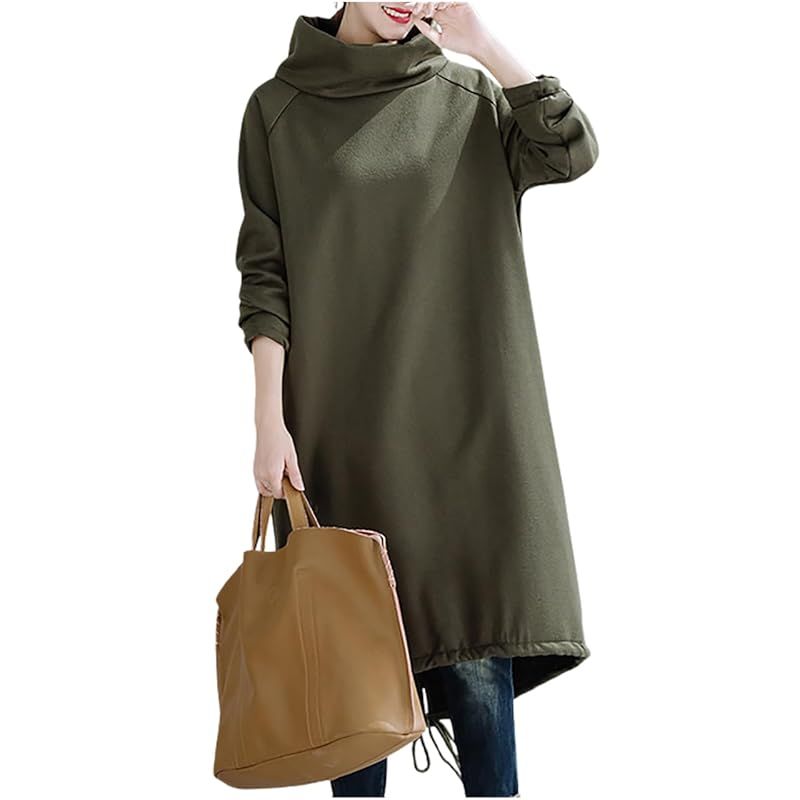 チュナッチ 裏起毛 ワンピース あったか 素材 ハイネック 厚手 ゆったり 体型カバー ロング 秋 冬 オフショル おおきい オフショルダー パーティー カジュアルドレス 袖あり 個性的 清楚 め 秋冬 膝下 アシンメトリー オフィスコーデ