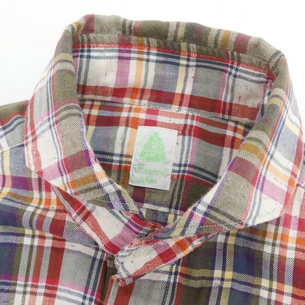 フィナモレ Finamore - ワイドカラー ◇リネン リネン×コットンソリッドシャツ 美品 Finamore Napoli フィナモレ リネンコットン シャツ カットソートップス 長袖 イタリア製 39 ライトブルー メンズ 古着 中古 USED
