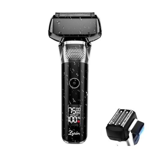 Zyrin 刃 往復式 シェーバー メンズ ひげそり電動シェーバー 電気シェーバー 髭剃り 深剃り対応 360°フレックスヘッド 高速モーター搭載 ロック機能付き 自動研磨機能 大型LCD画面 残量表示 IPX 7防水 乾湿両用 低騒音 Type C充電se