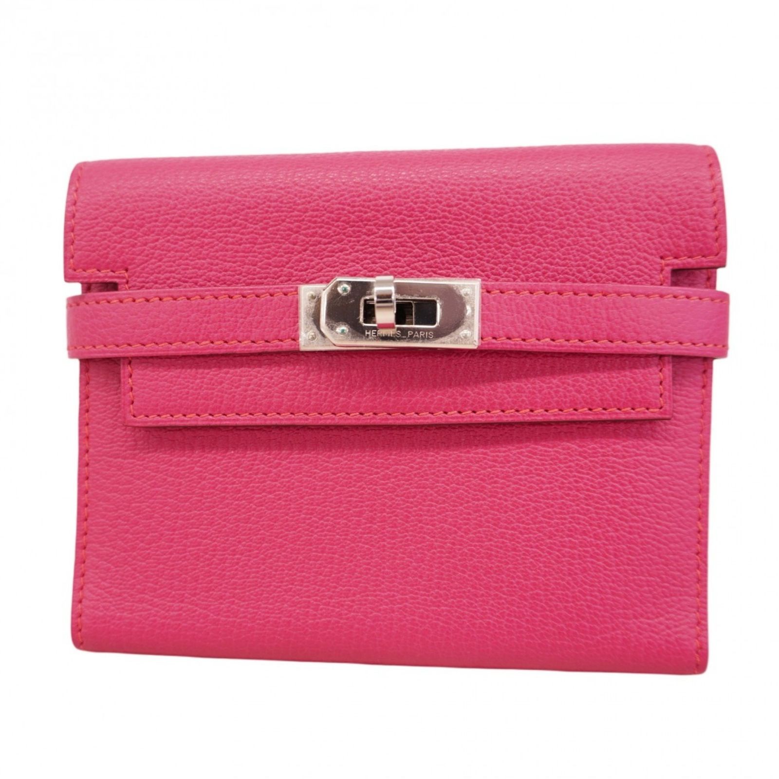 エルメス Hermes 三つ折り財布 ケリーウォレットコンパクト シェブルミゾル ローズディリアン L刻印レディース