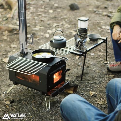 ヴァストランド 薪ストーブ キャンプ用 クッキングストーブ 耐熱塗装 3面ガラス窓 煙突 底網付きse