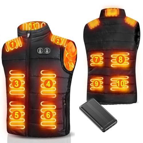 Setiepp 令和6年新登場デザイン 電熱ベスト 11箇所発熱 30000 mAh大容量バッテリー付き 速暖 前後独立加熱ベスト 3段階温度調整 ヒーターベスト 5秒速暖 丸洗いでき 防寒ベスト 男女兼用 釣り アウトドア 防寒対策se