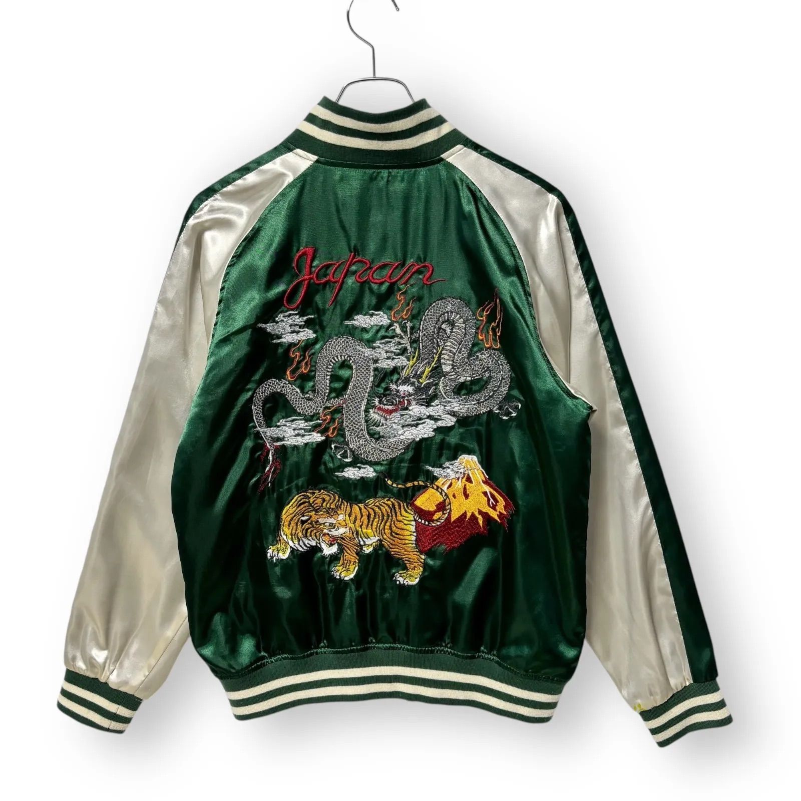 鏡花水月 スカジャン ドラゴン&タイガー刺繍 グリーン LL 鏡花水月 スカジャン 虎 龍 刺繍 ドラゴン 和柄 日本 y2k グリーン 緑