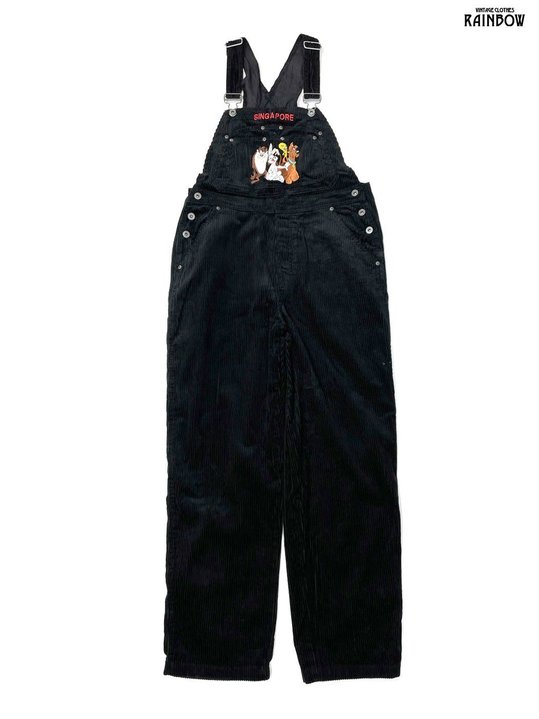 古着 ワーナーブラザーズ Looney Tunes ルーニーテューンズ キャラクター コーデュロイ ロング丈 キャミソール オーバーオール 黒 otu 2510010