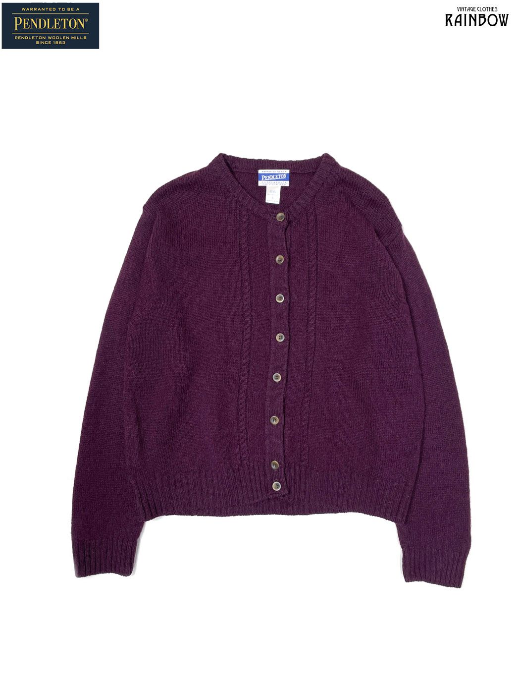 古着 ペンドルトン 前開き 無地 ウール100％ 長袖 ニット カーディガン 紫 ボルドー ttu 2511129