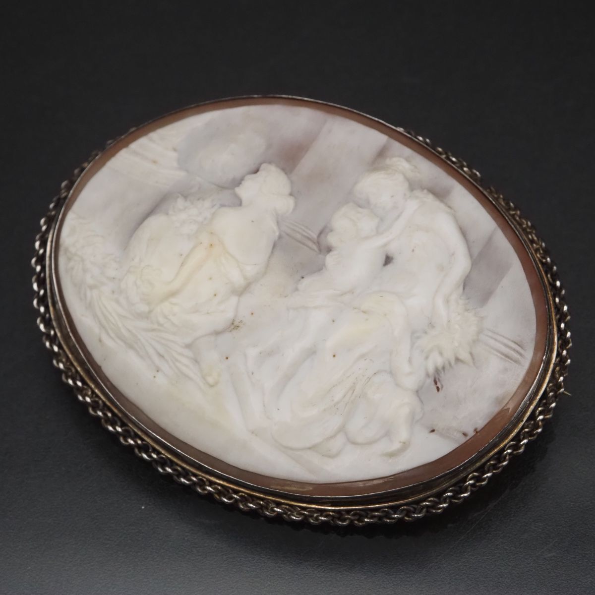 J448 シェルカメオ ブローチ 風景画 シルバー デザイン ヴィンテージ