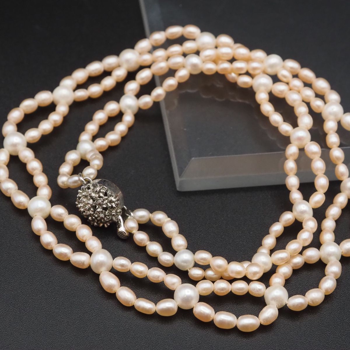 A47 淡水真珠 パール SILVER刻印 ネックレス 7連 デザイン シルバー 6