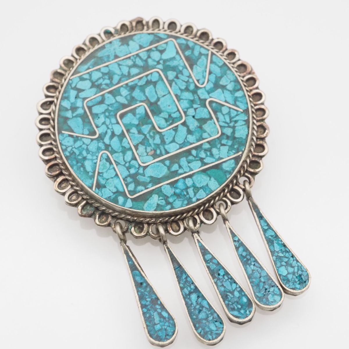 J687 ヴィンテージ ターコイズ風 MEXICO刻印 ブローチ インレイ