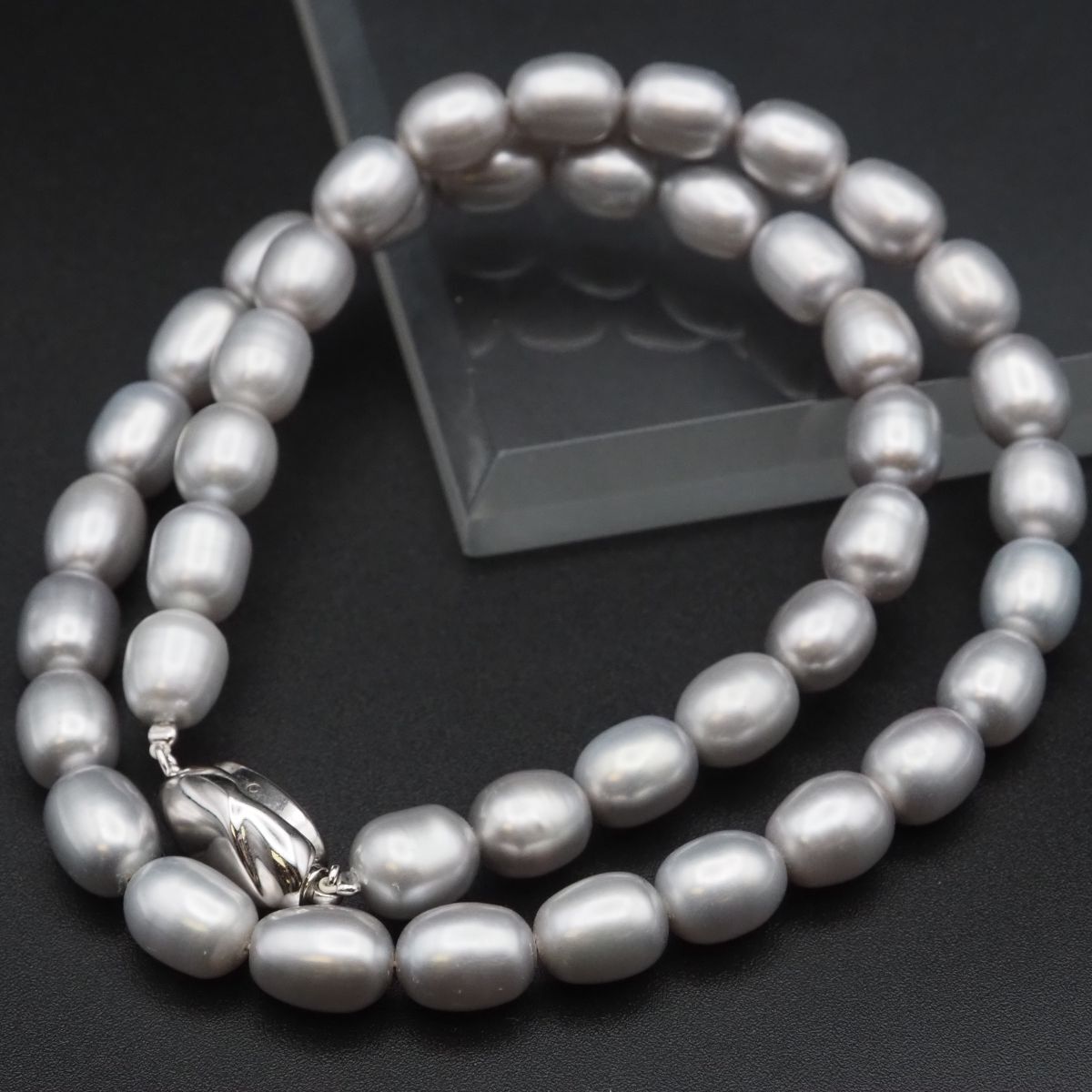 J866 淡水真珠 パール SILVER TOP~刻印 ネックレス グレー系カラー