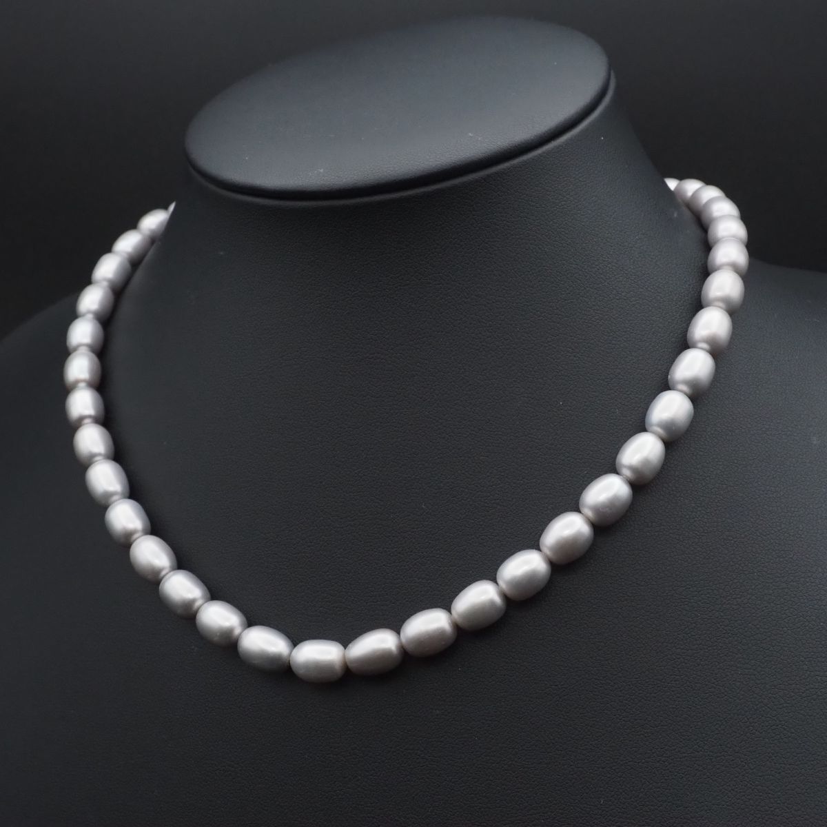 J866 淡水真珠 パール SILVER TOP~刻印 ネックレス グレー系カラー
