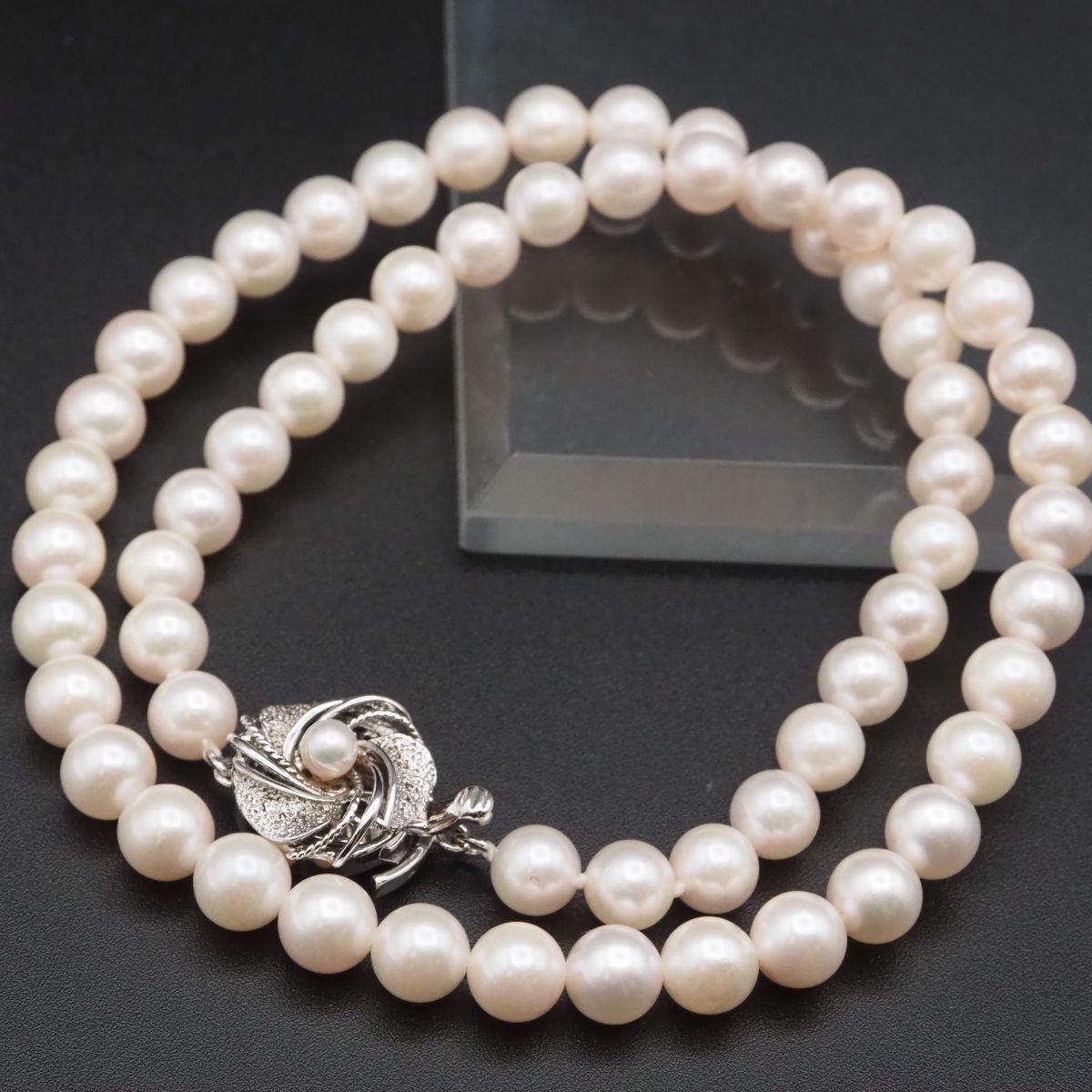 J830 本真珠 6.8mm珠 パール SILVER刻印 ネックレス デザイン