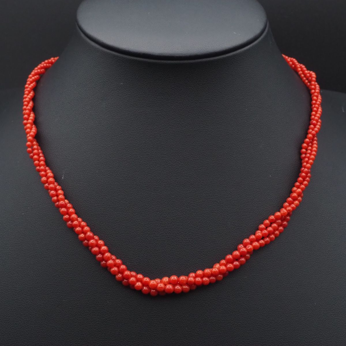 J873 赤珊瑚 サンゴ SILVER刻印 ネックレス 3連 デザイン シルバー 3月