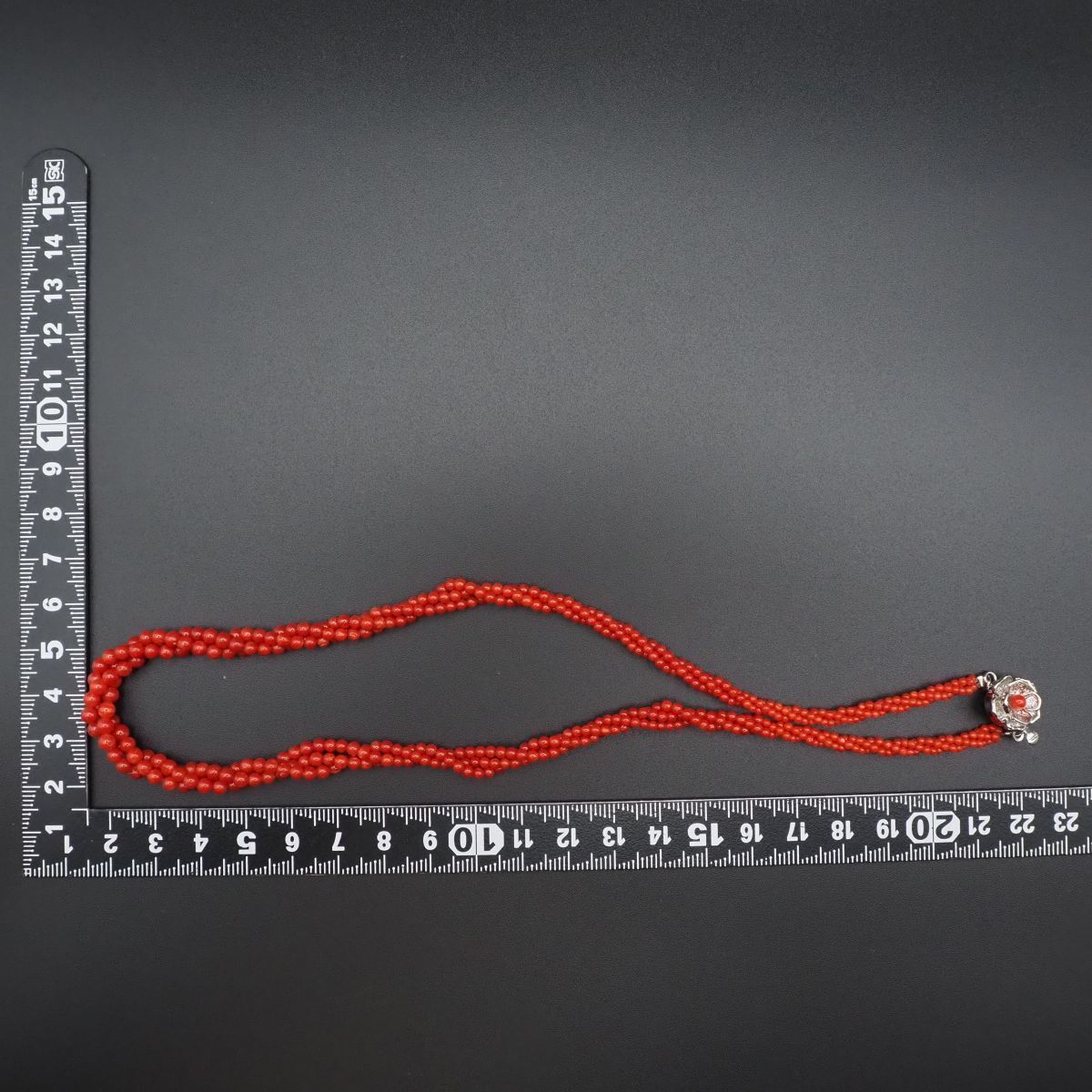 J873 赤珊瑚 サンゴ SILVER刻印 ネックレス 3連 デザイン シルバー 3月