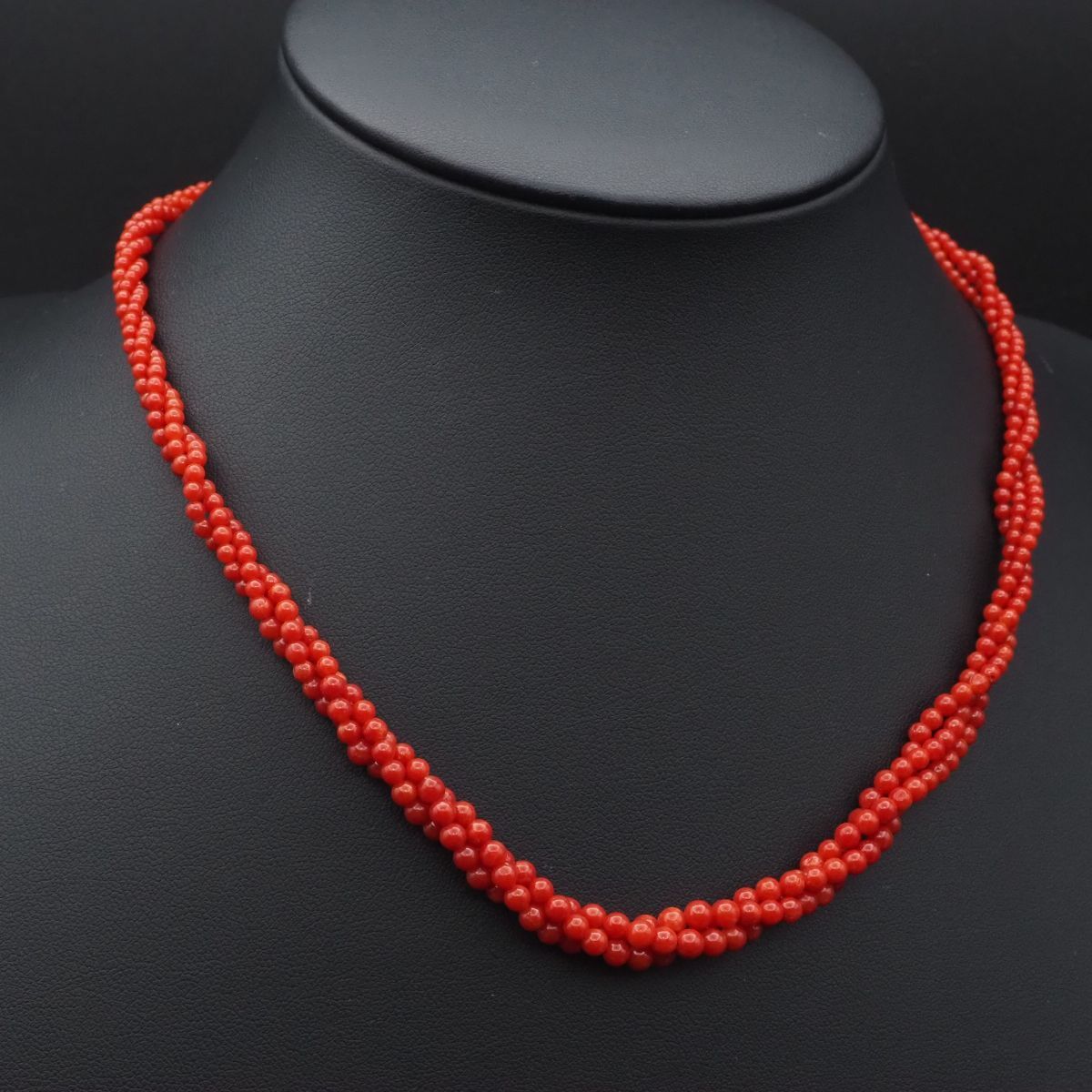 J873 赤珊瑚 サンゴ SILVER刻印 ネックレス 3連 デザイン シルバー 3月