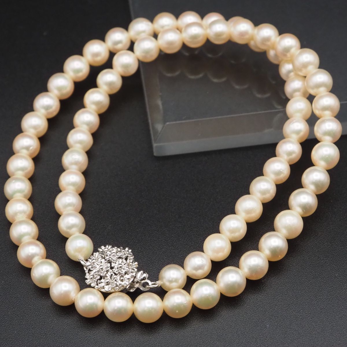 D744 本真珠 7.4mm珠 パール SILVER刻印 ネックレス デザイン